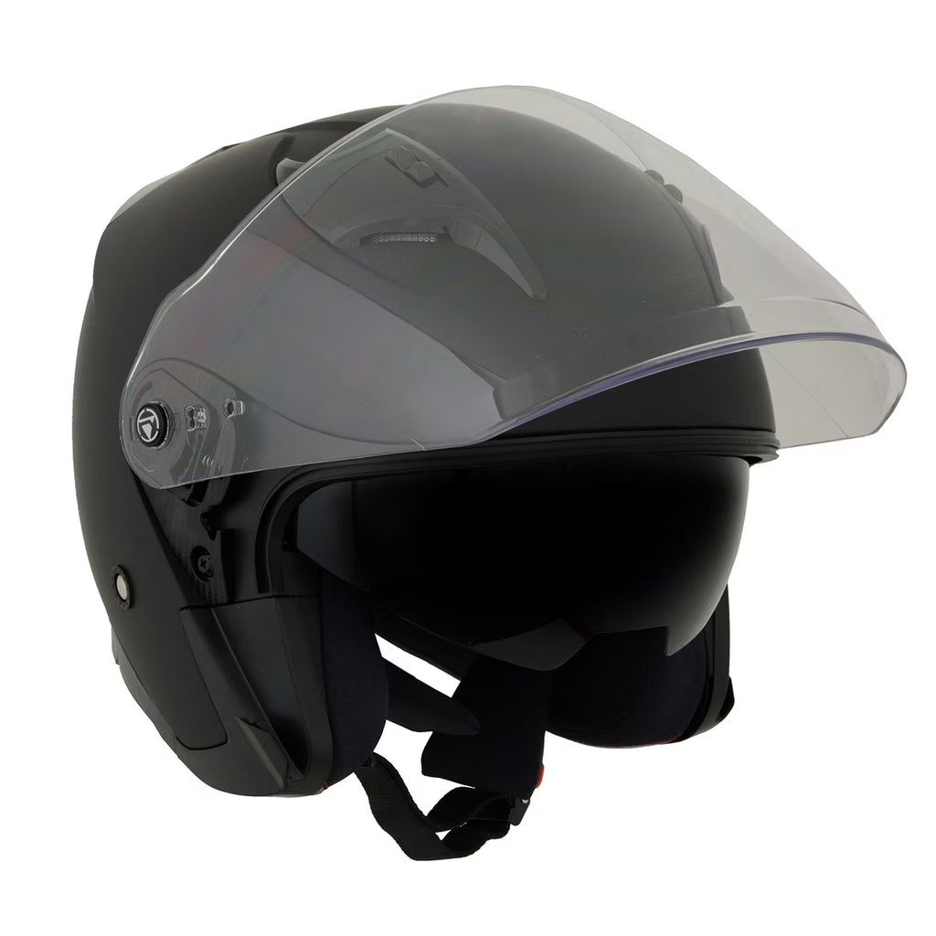 Matte Black Open Face 3/4 Helmet with Drop Down Tinted Visor I6818