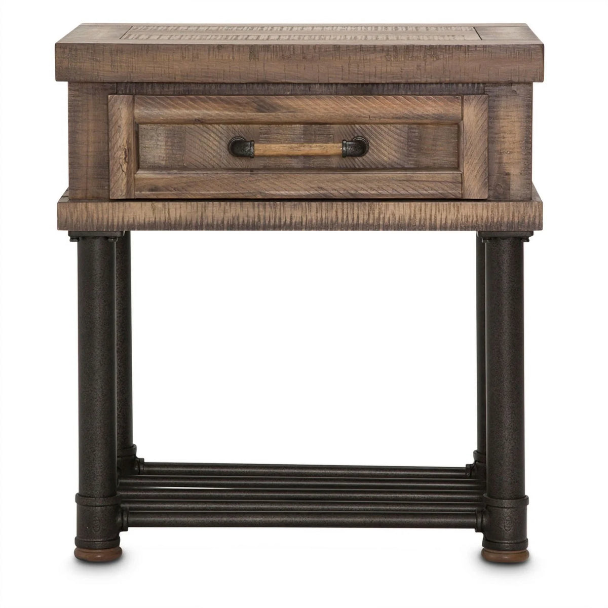 Wood & Metal Side Table with Drawer in Barn Brown S54579