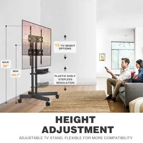 Mobile TV Stand with Wheels, Height Adjustable Rolling TV Cart with Laptop Shelf A9453