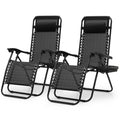 Set of 2 Black Folding Zero Gravity Chair with Pillow and Cup Holder F5755