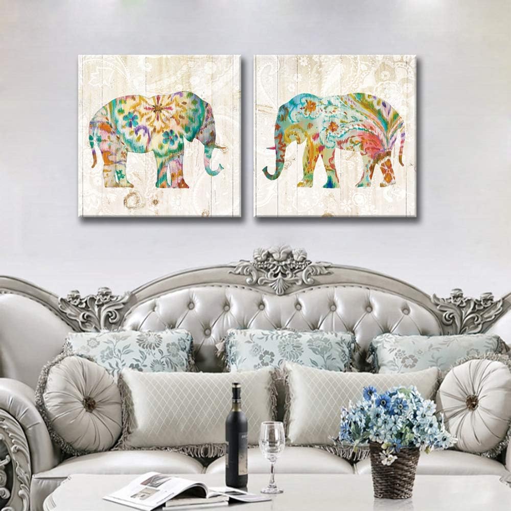 2 Panels Elephant Canvas Wall Art Framed 24x24x2pcs X195136
