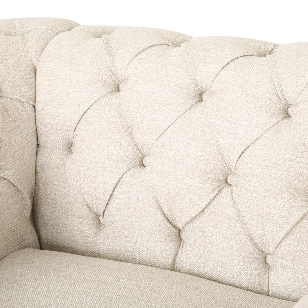 Beige and Dark Brown Fabric Chesterfield Club Chairs, Set of 2 Z5556