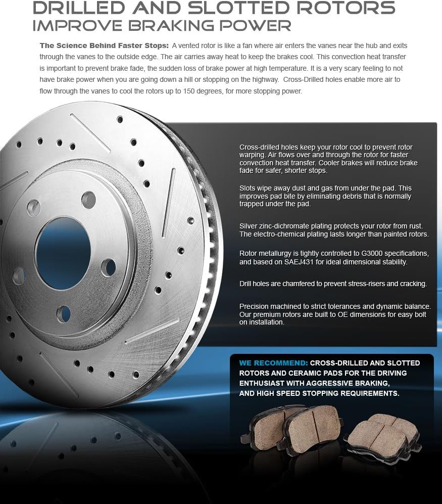 Premium Grade OE Loaded Calipers with Drilled Slotted Rotors and Ceramic Brake Pads Kit W772954