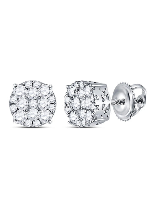 14kt White Gold Round Diamond Cluster Stud Earrings 1/2 Cttw V720