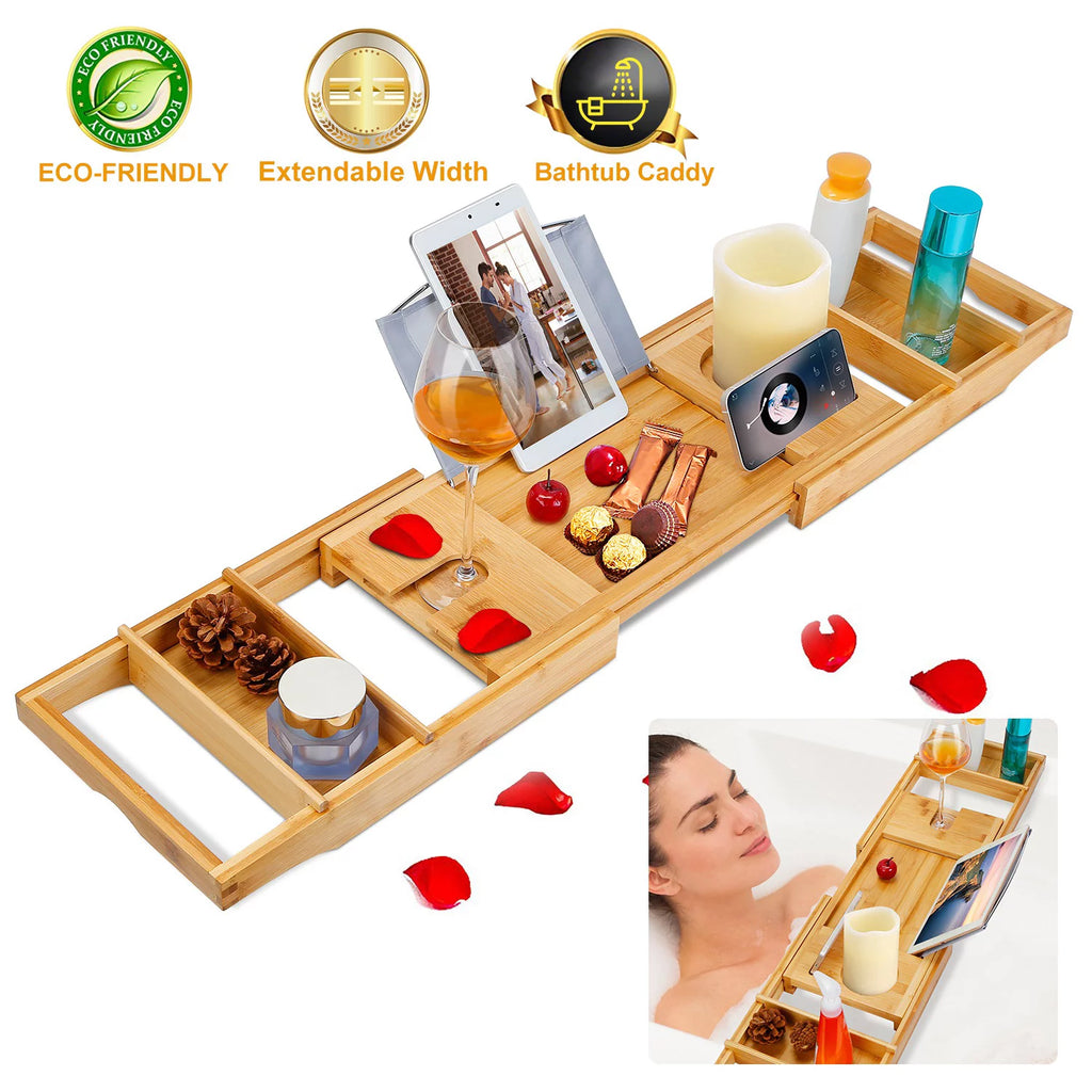 Extendable Bathtub Caddy Tray with Shelves I68804