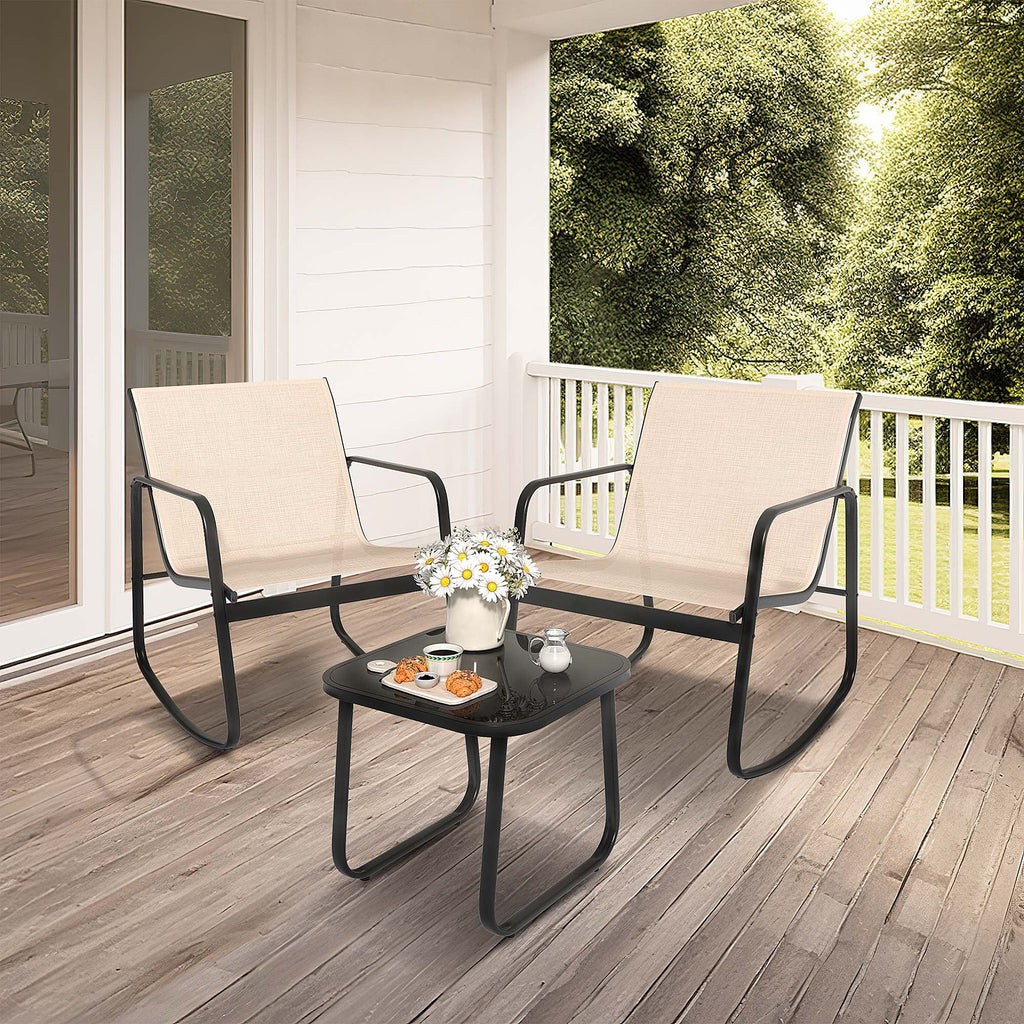 3 Pieces Outdoor Bistro Set with Glass Coffee Table B74957