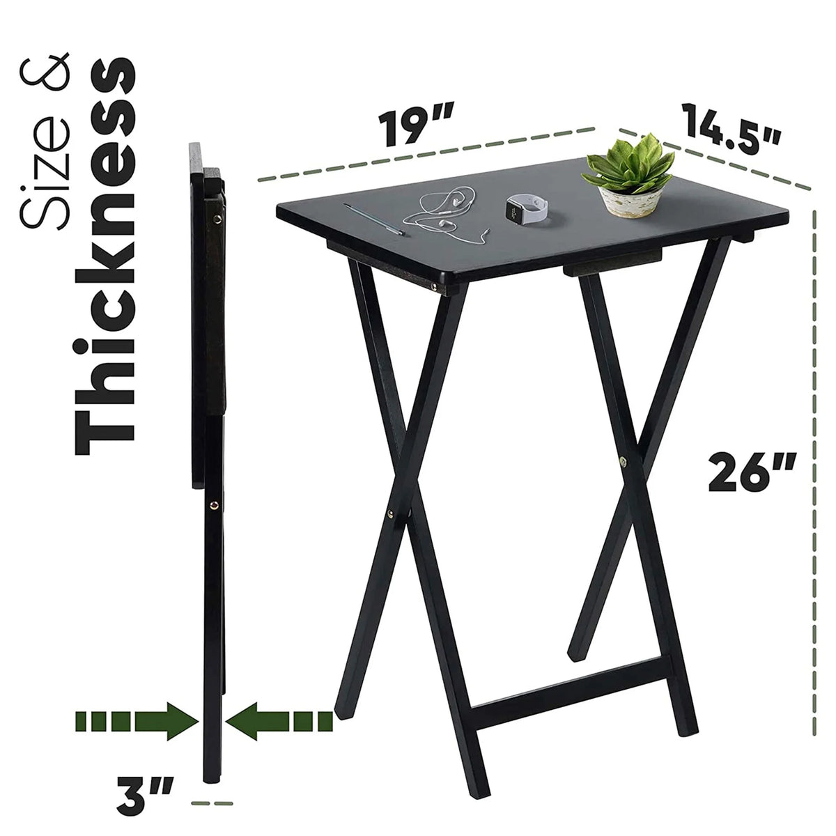 Black 5 Piece Set Folding TV Tray Tables with Storage Rack R744