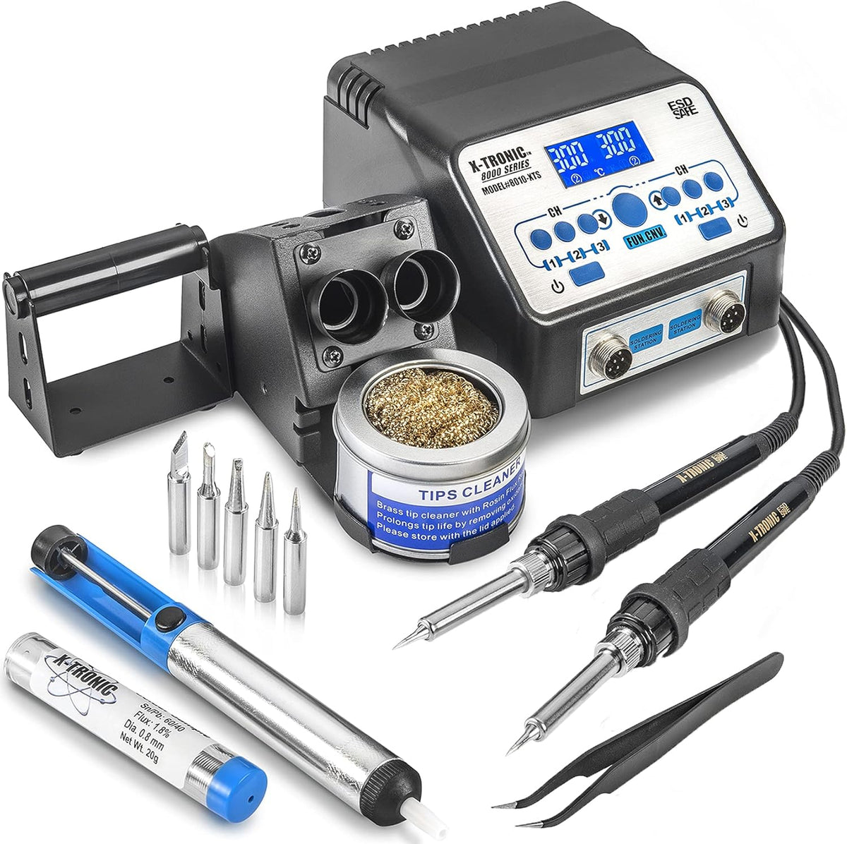 Dual Soldering Iron Station with 5 Solder Tips T184161