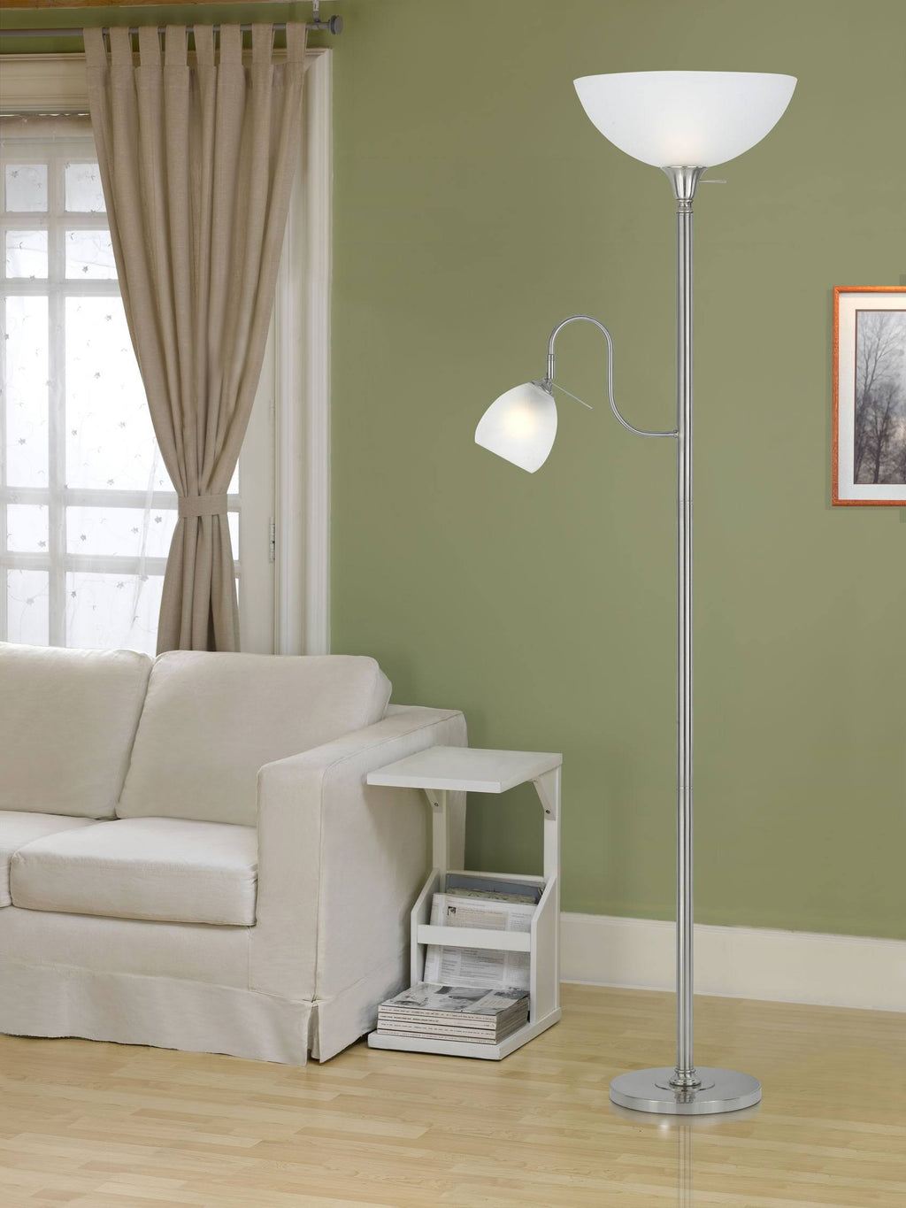 Brushed Steel Torchiere with Reading Lamp P423244