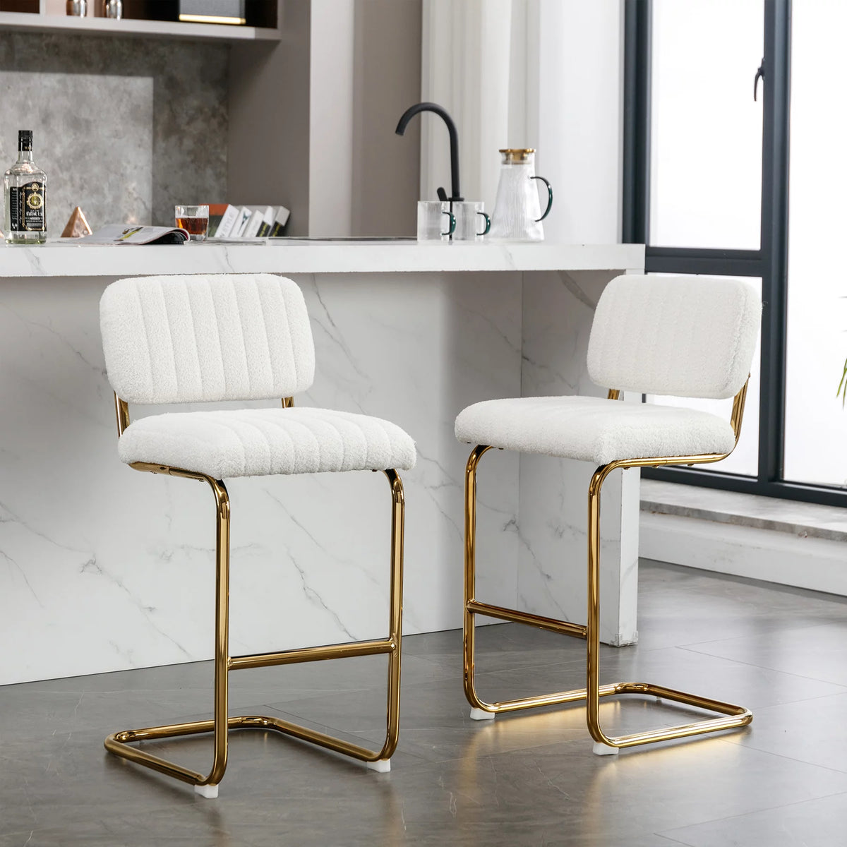 Set of 2 Teddy Fabric Upholstered Bar Stools A770