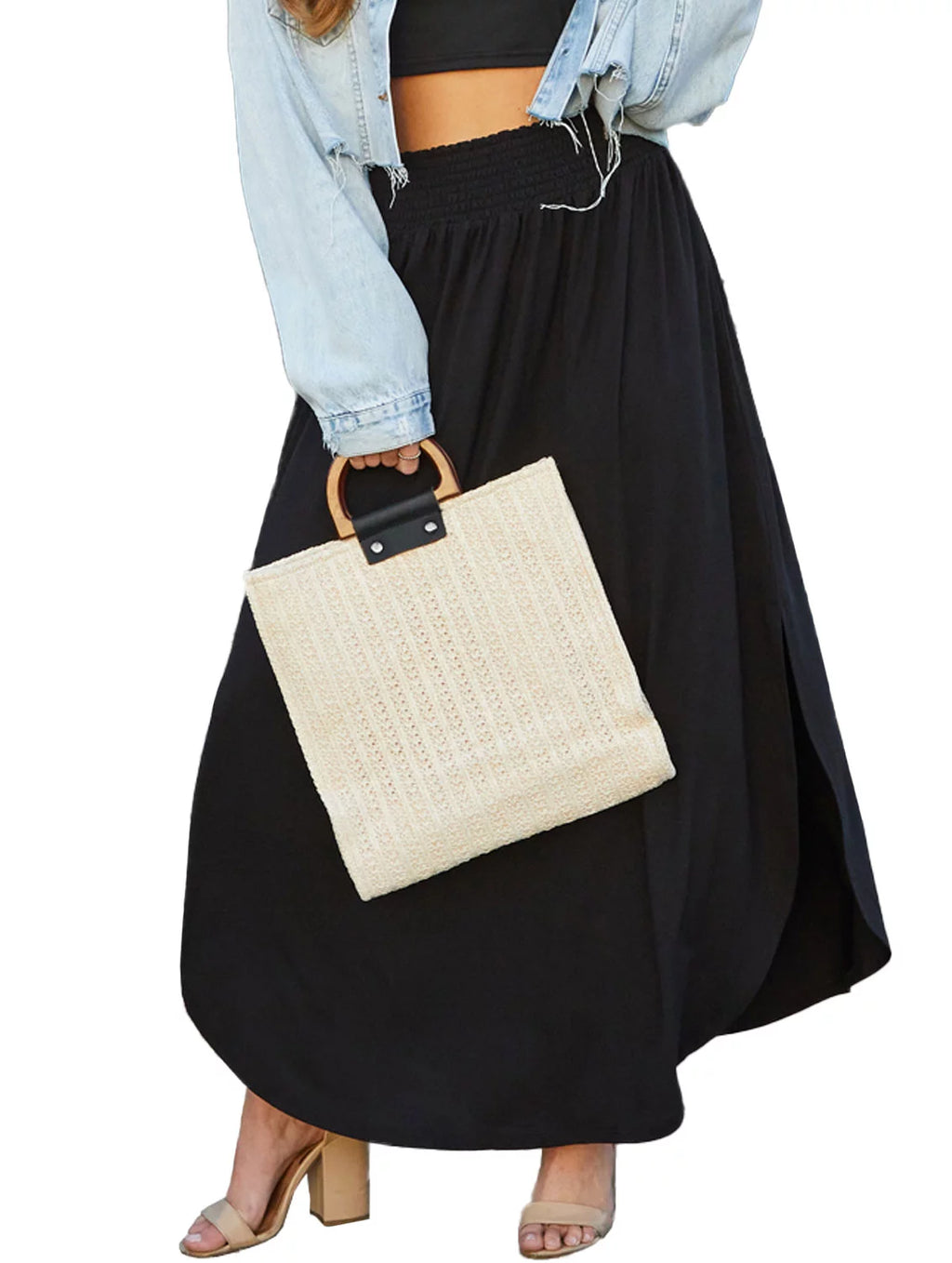 Smocked Waist Band Maxi Skirt I4758