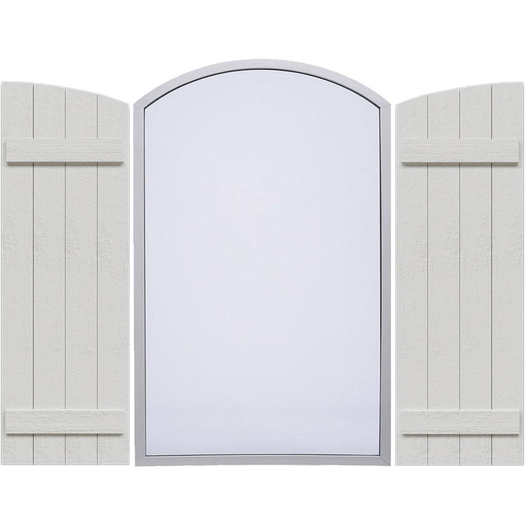 Rustic Faux Wood Shutters with Elliptical Arch Top L9717