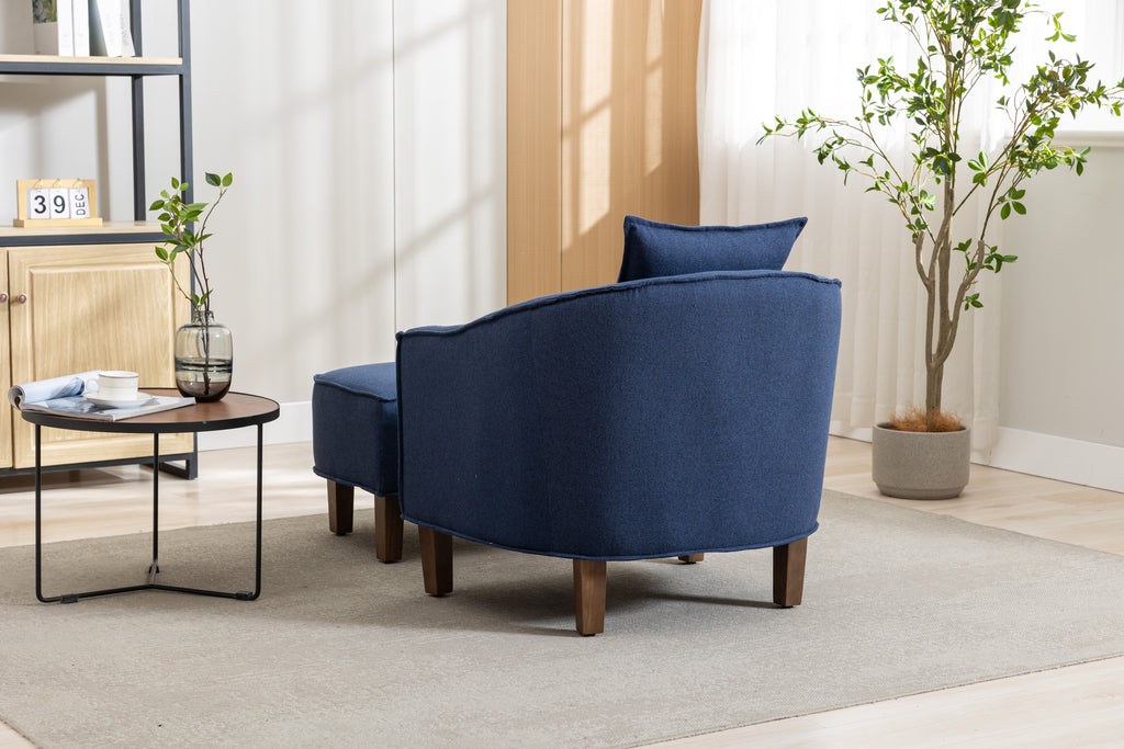Navy Linen Accent Chair with Ottoman and Wood Legs G31988