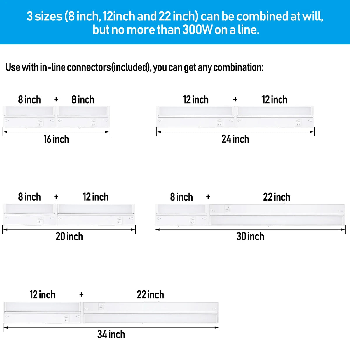 22 Inch 14W 960LM LED Under Cabinet Light, 3000K/4000K/5000K, White Aluminum Housing F978