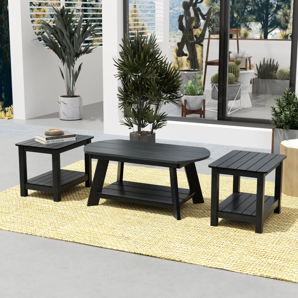 Black 3-Piece Outdoor Coffee Table and Side Table Set I167792