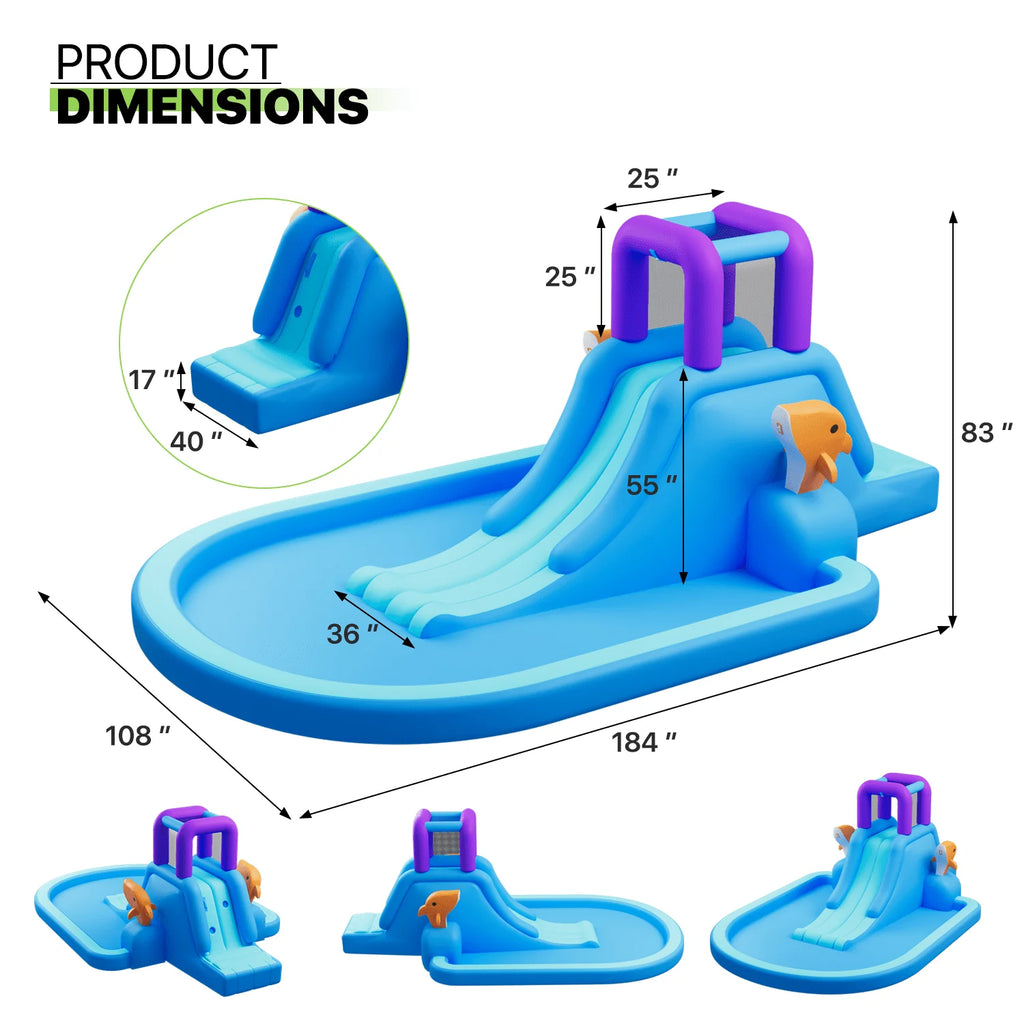 Kids Inflatable Water Slide with Blower and Splash Pool H17567