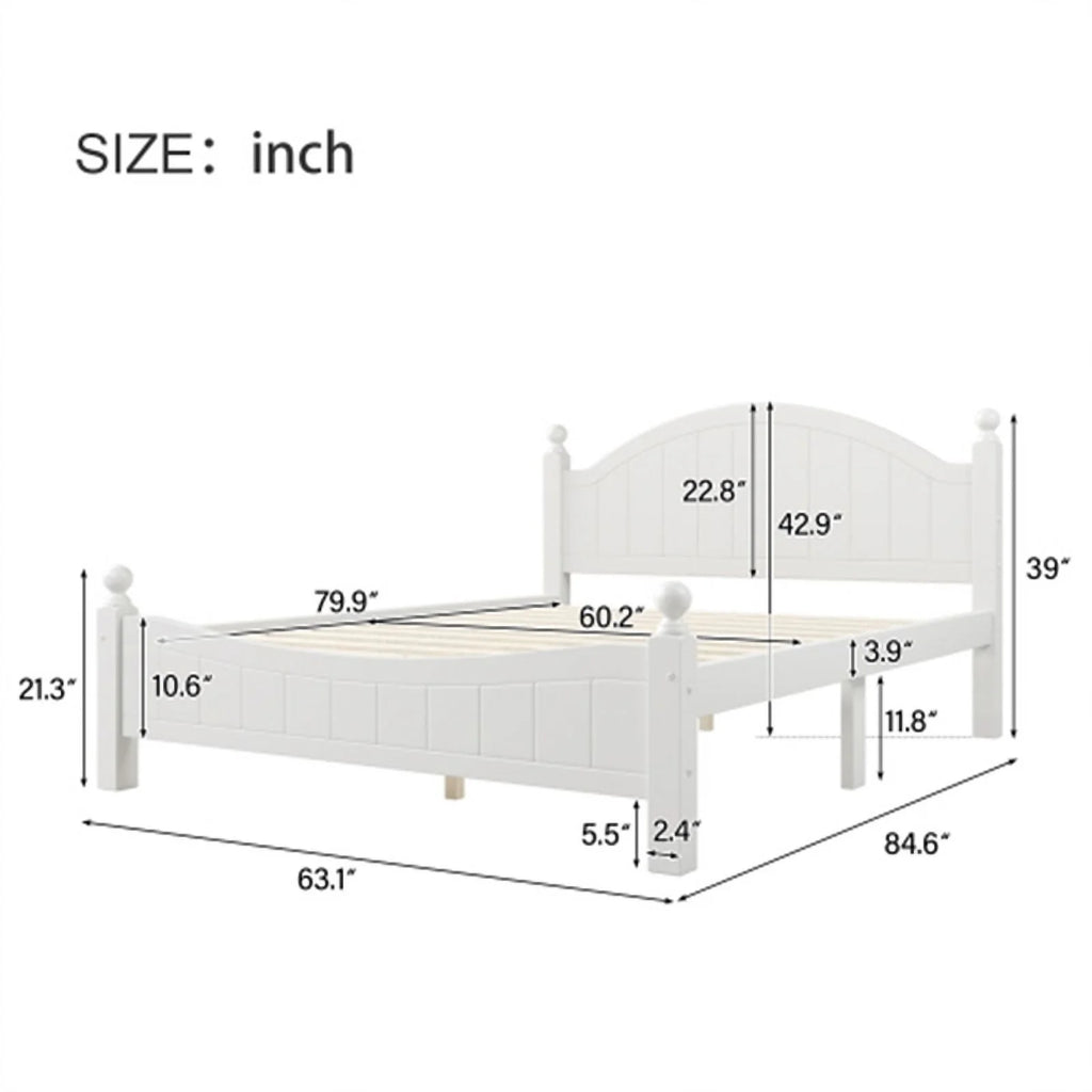 Solid Wood Queen Bed White U461334