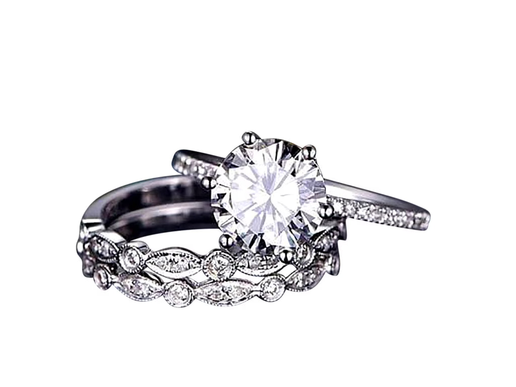 2 Carat Moissanite Trio Wedding Set in White Gold C39593