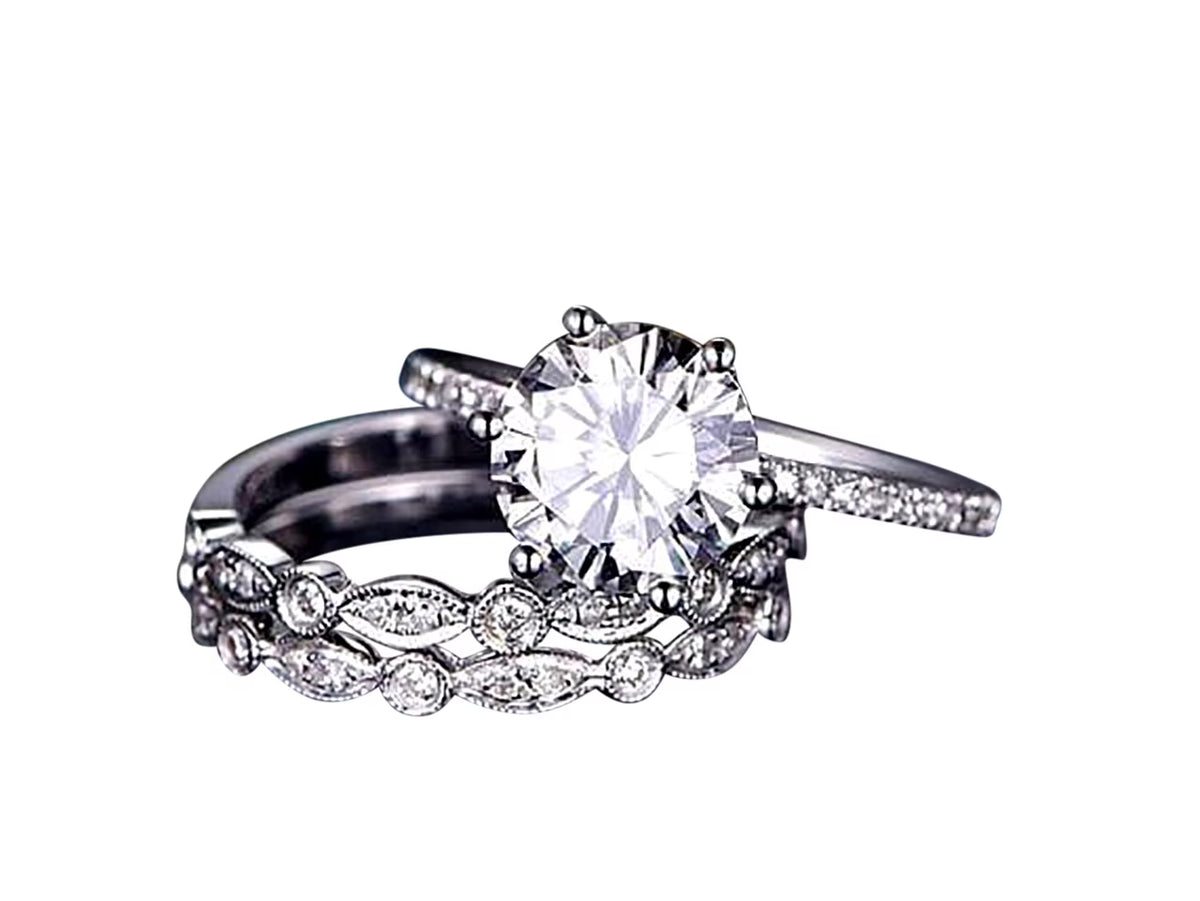 2 Carat Moissanite Trio Wedding Set in White Gold C39593