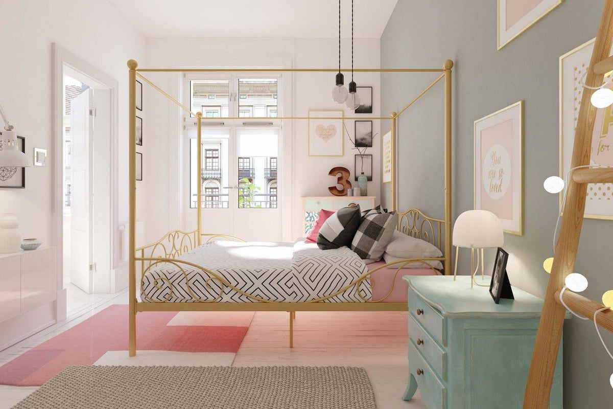 Gold Full Size Metal Canopy Bed Frame A34520