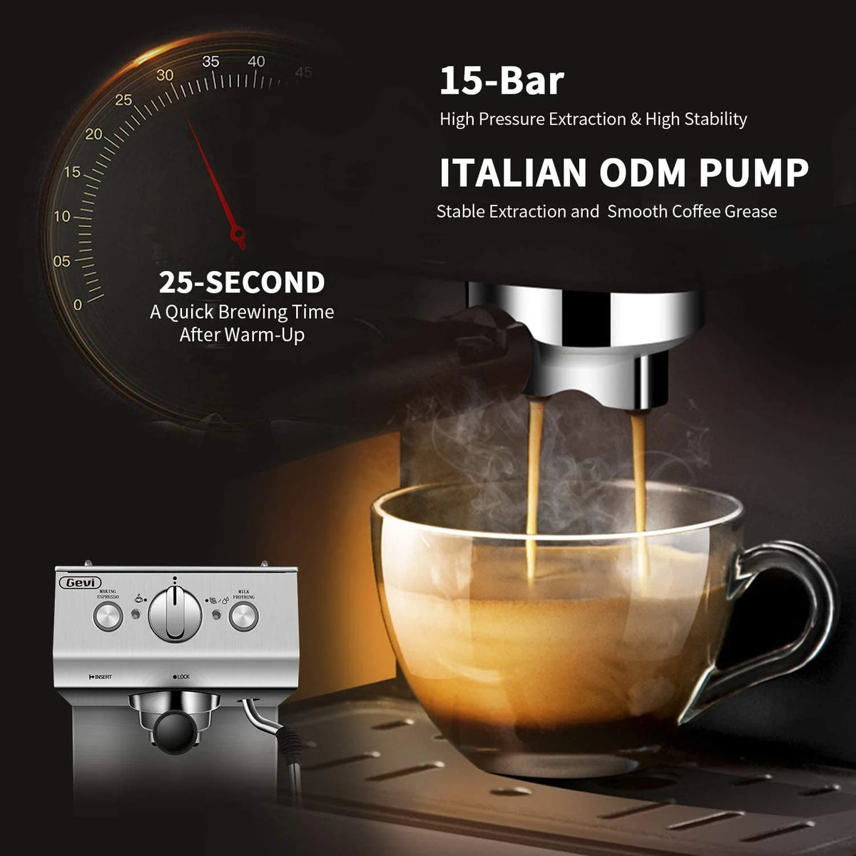 Silver Stainless Steel 15 Bar Espresso Machine E8613