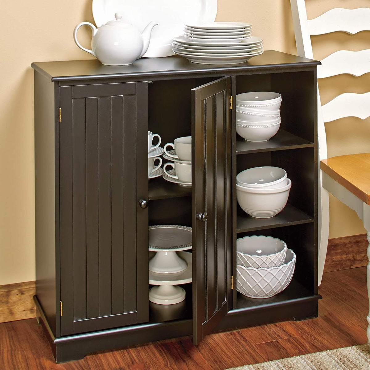 Red Beadboard Buffet Cabinet with Storage M8511