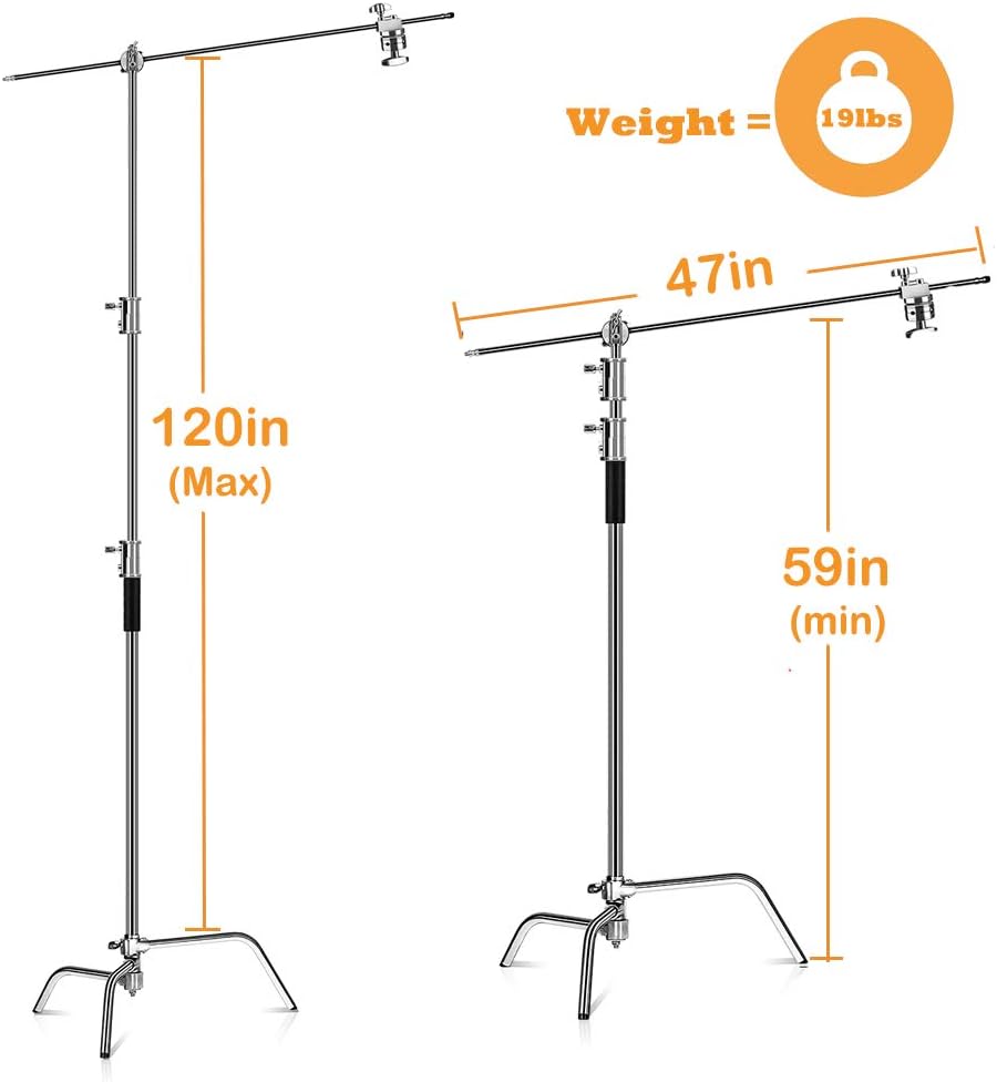 10ft Light Stand C-Stand on Turtle Base with 4ft Extension Boom Arm & 2 Pieces Grip Head M3578