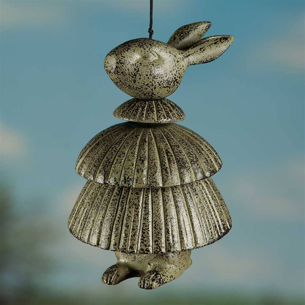 Rabbit Wind Chime, Cast Aluminum Verdigris Finish, 11x22 K47141