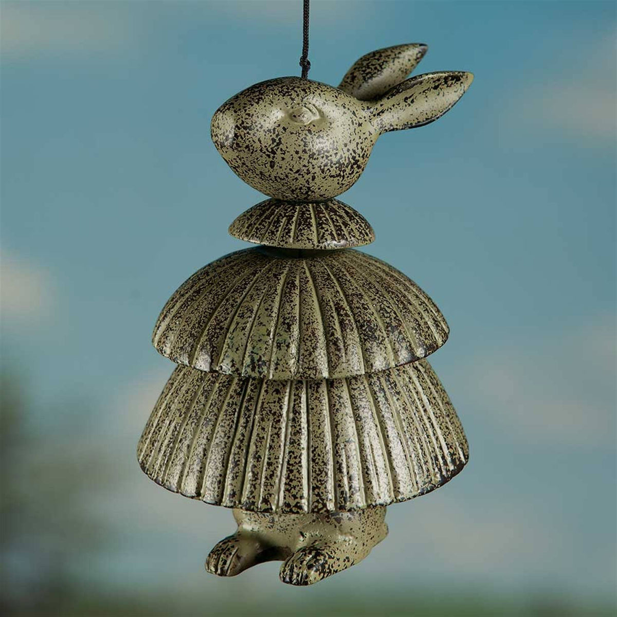 Rabbit Wind Chime, Cast Aluminum Verdigris Finish, 11x22 K47141