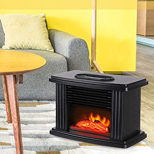 Black Electric Tabletop Fireplace Heater 1000W S88442