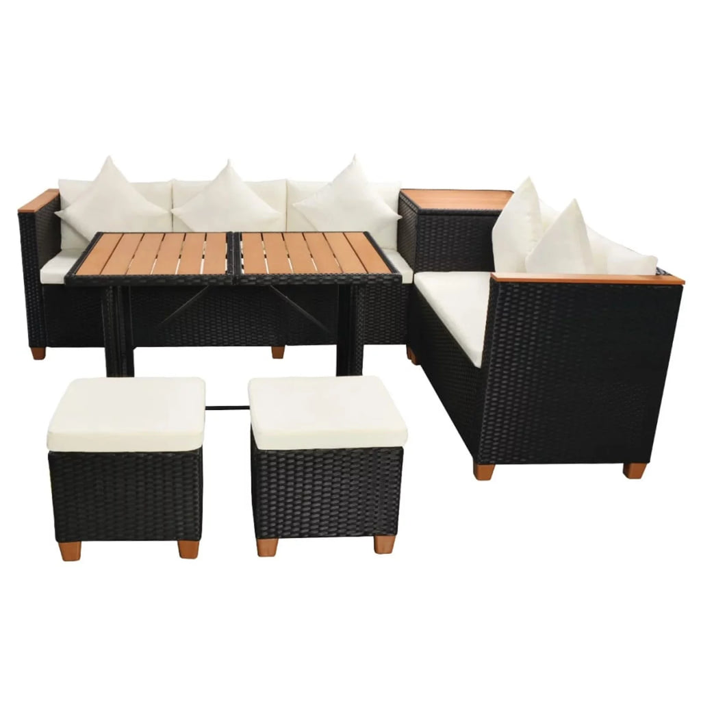 Black Poly Rattan 7 Piece Patio Set O576
