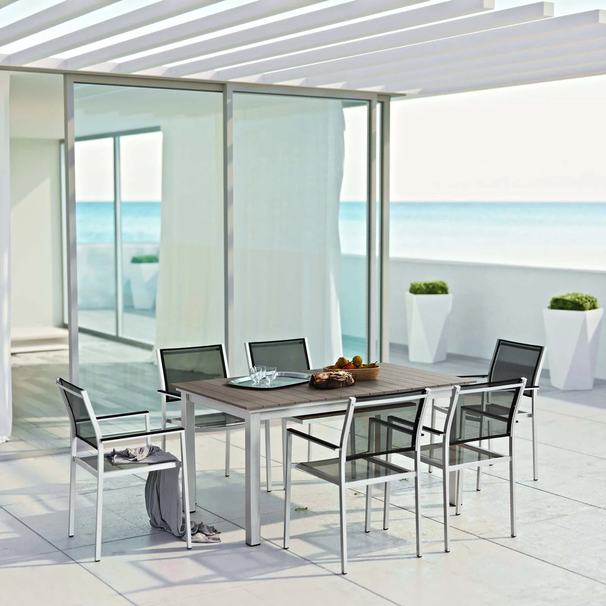 Black Aluminum Metal Side Dining Chair and Table Set J282411