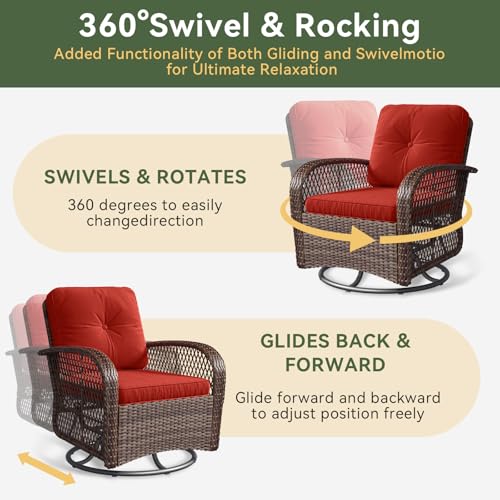 3 Pieces Wicker Patio Furniture Set with Swivel Rocker Chairs and Table F204164