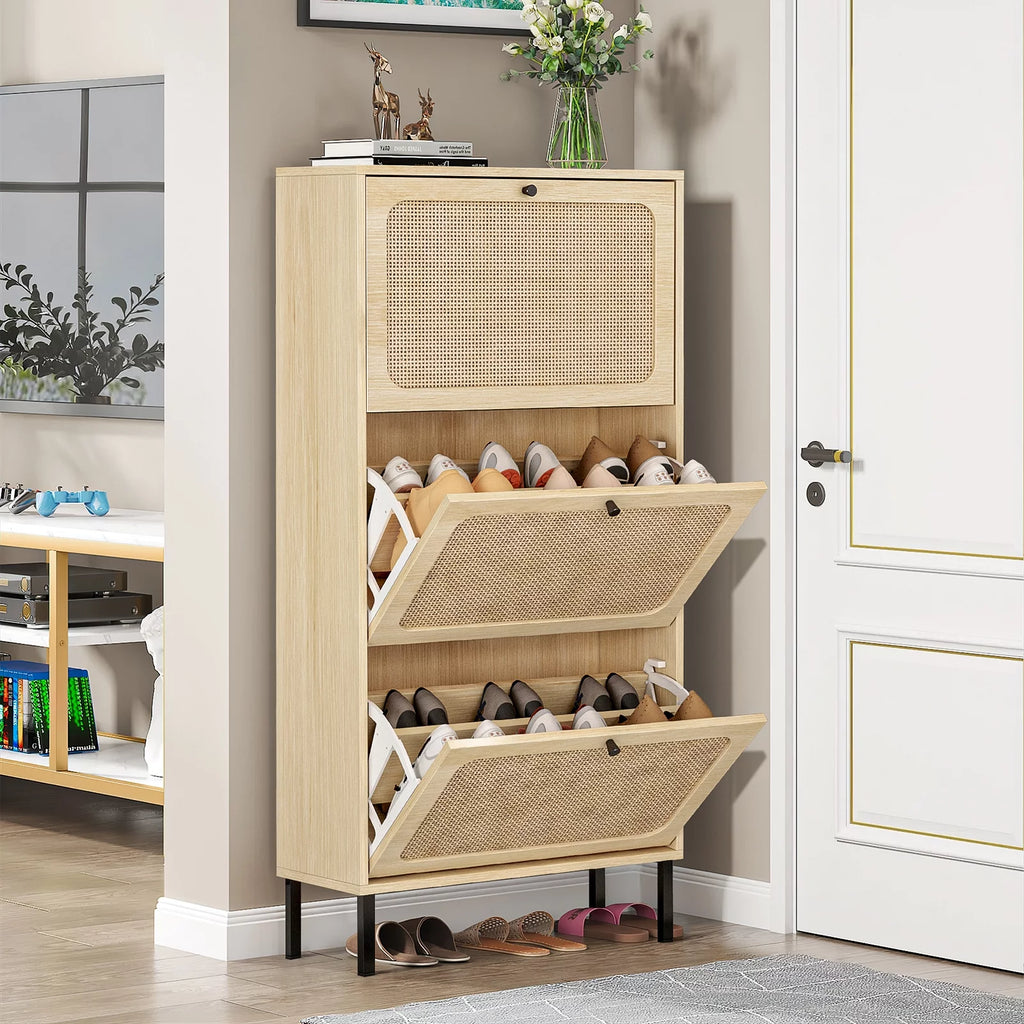 Wooden Shoe Storage Cabinet with 3 Flip Drawers H7713