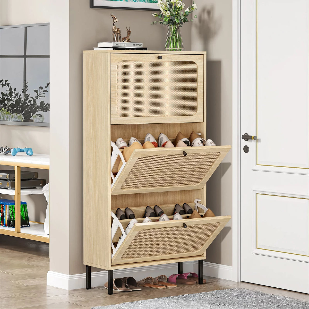 Wooden Shoe Storage Cabinet with 3 Flip Drawers H7713
