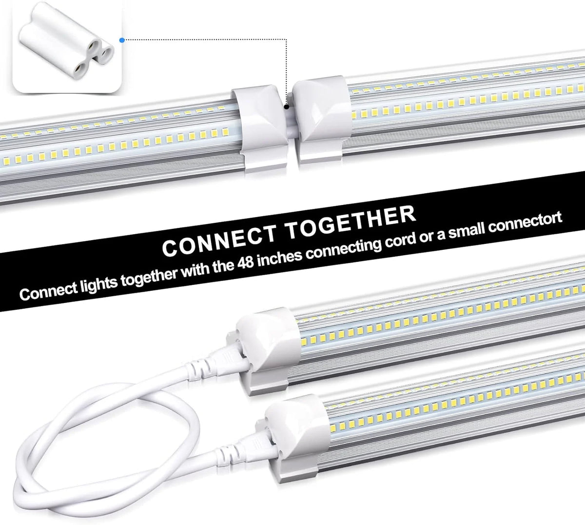 4FT 50W 7750Lumen 6000K Clear Cover V-Shape Linkable T8 LED Tube Light 10 Pack V549940