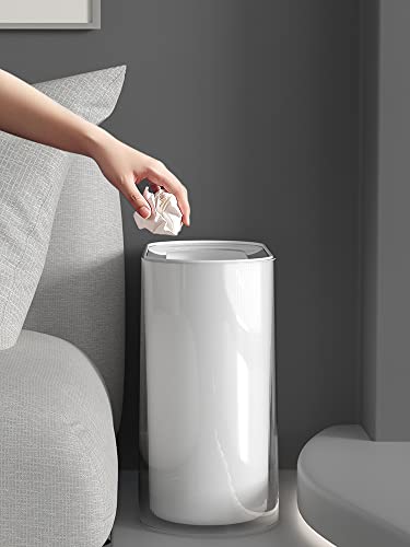 12 Liter White Plastic Trash Can with Press Top Lid I6547
