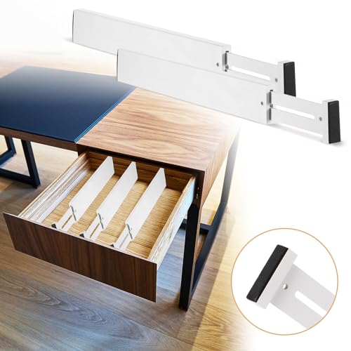 12 Pcs Bamboo Drawer Dividers Adjustable 2.4" High 17"-22" White H107