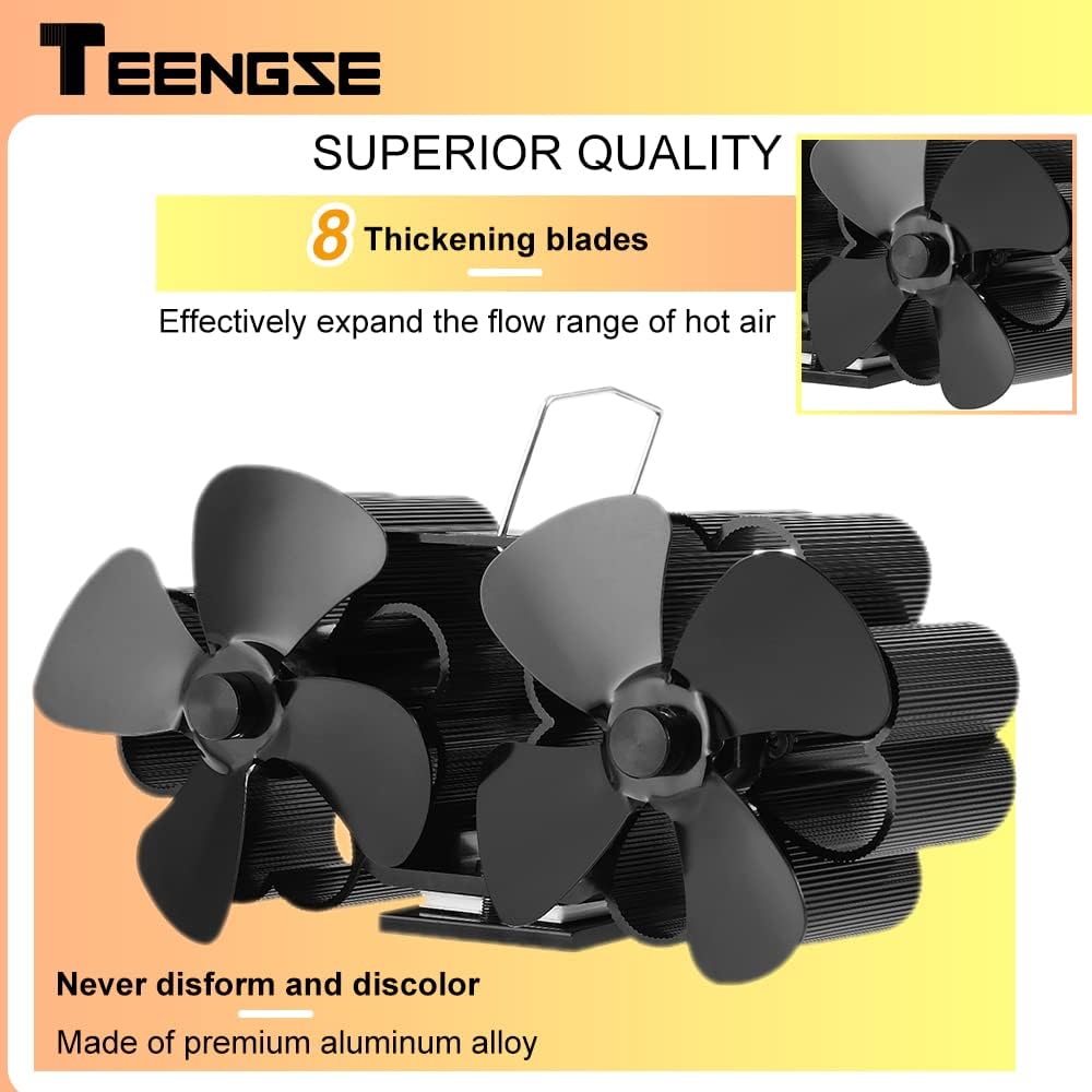 Heat Powered 8 Blade Wood Stove Fan, Black, Pack of 2 D541249