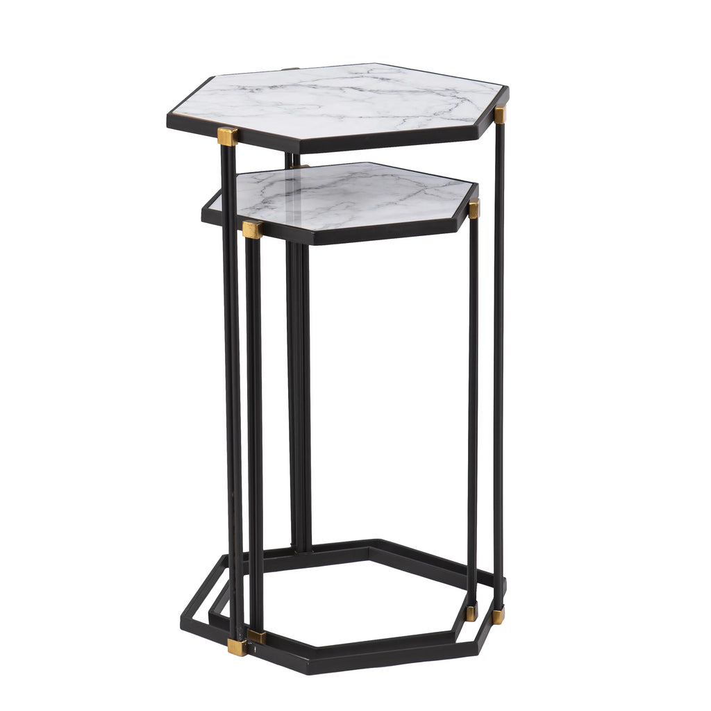 Black Faux Marble Nesting Table Set E169