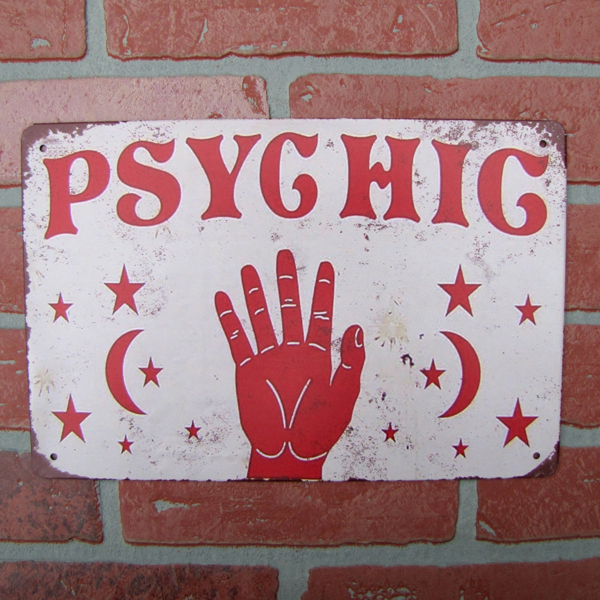 Vintage Metal Psychic Hand Palm Reading Wall Sign Tin Plaque L6151