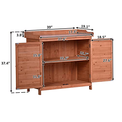 39" Grey Outdoor Wooden Storage Cabinet with Metal Tabletop O9953