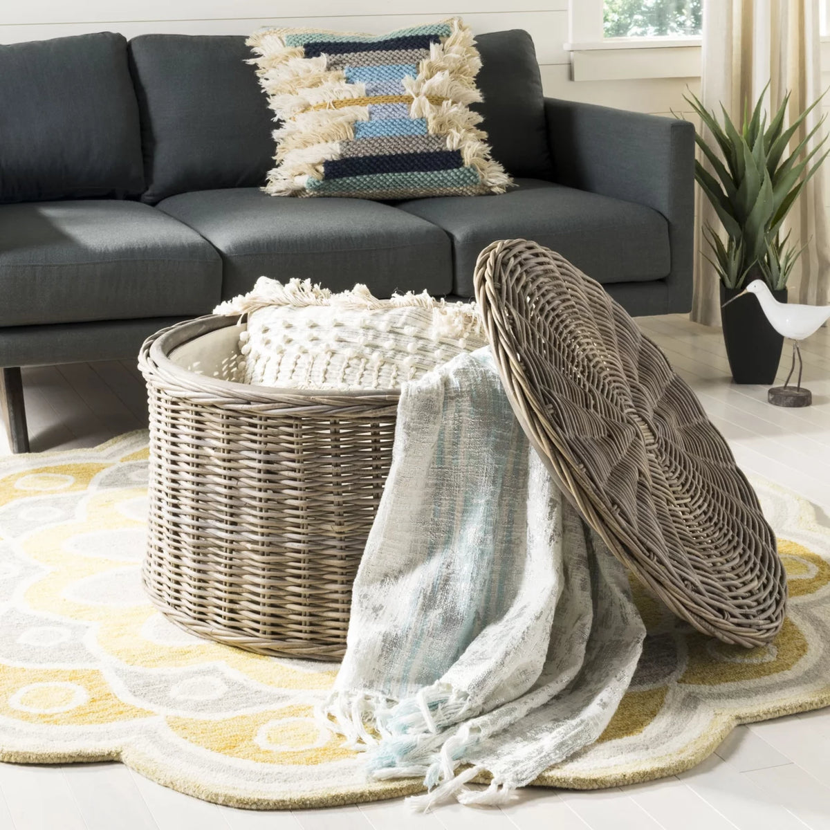 Grey Wicker Storage Coffee Table C364849