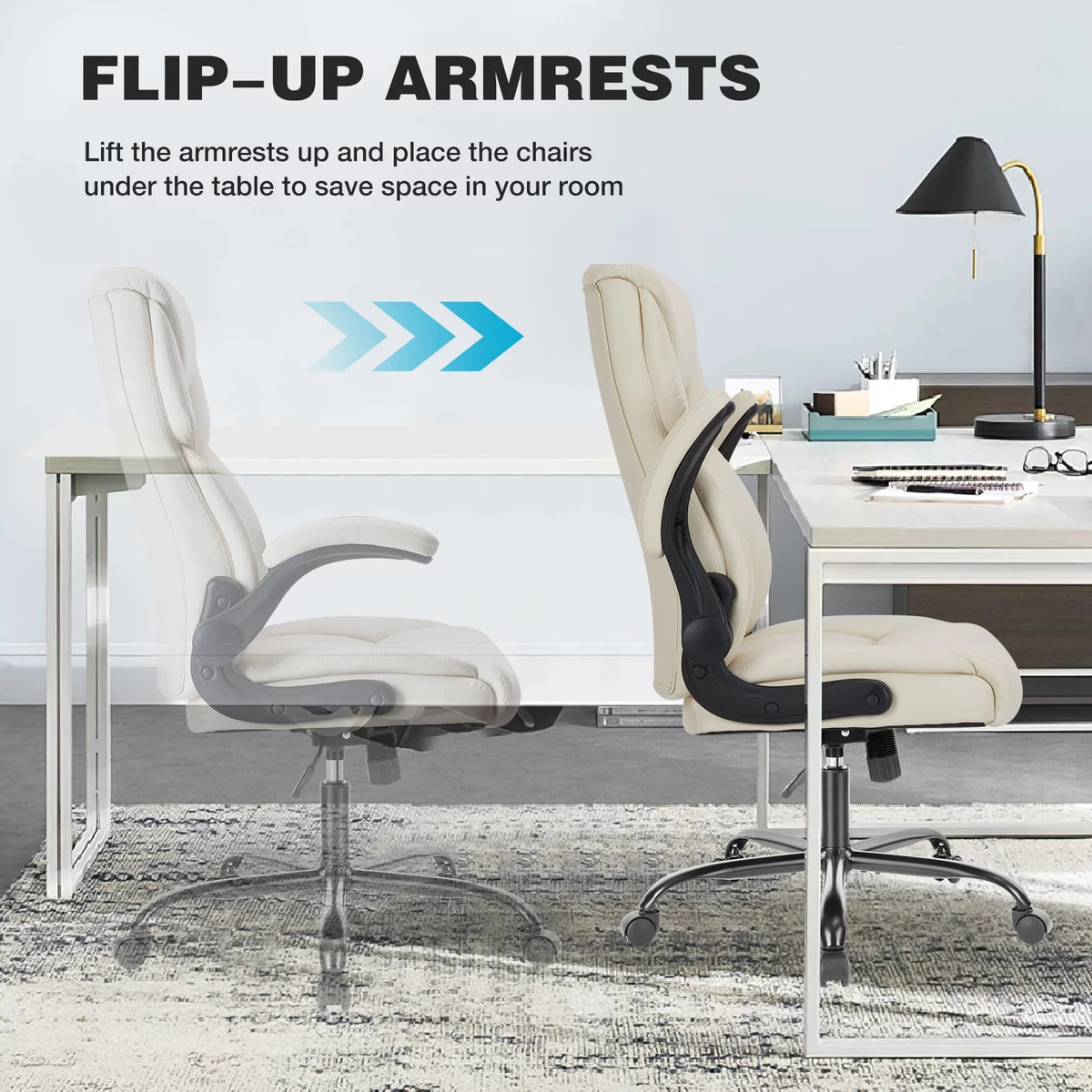 White Ergonomic Executive Desk Chair with Lumbar Support U59312