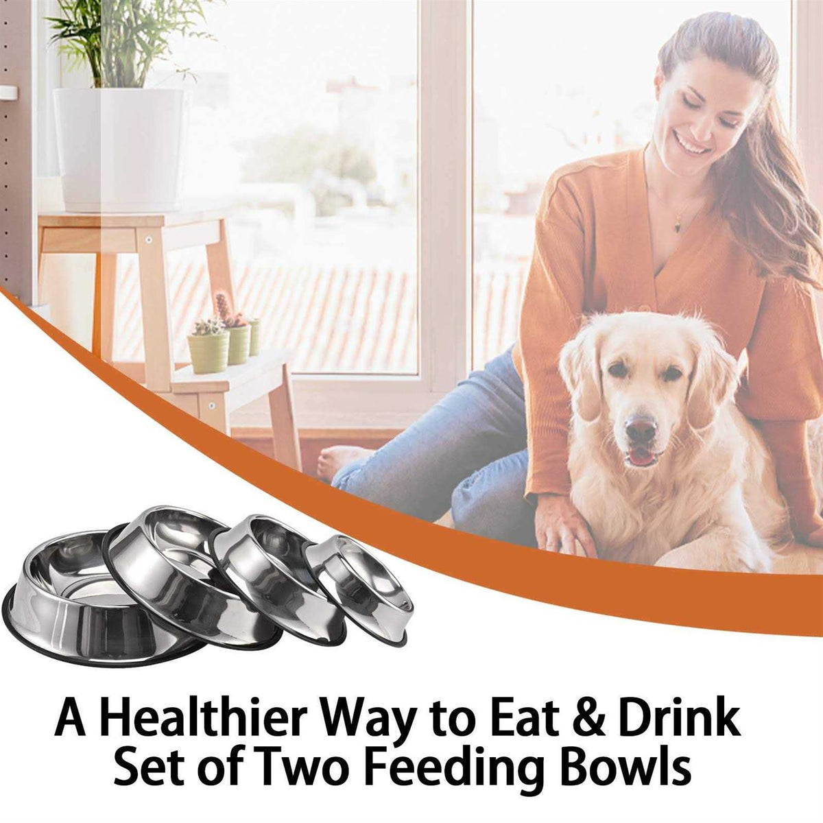 2 Packs Stainless Steel Dog Bowl with Anti-Skid Rubber Base K74444