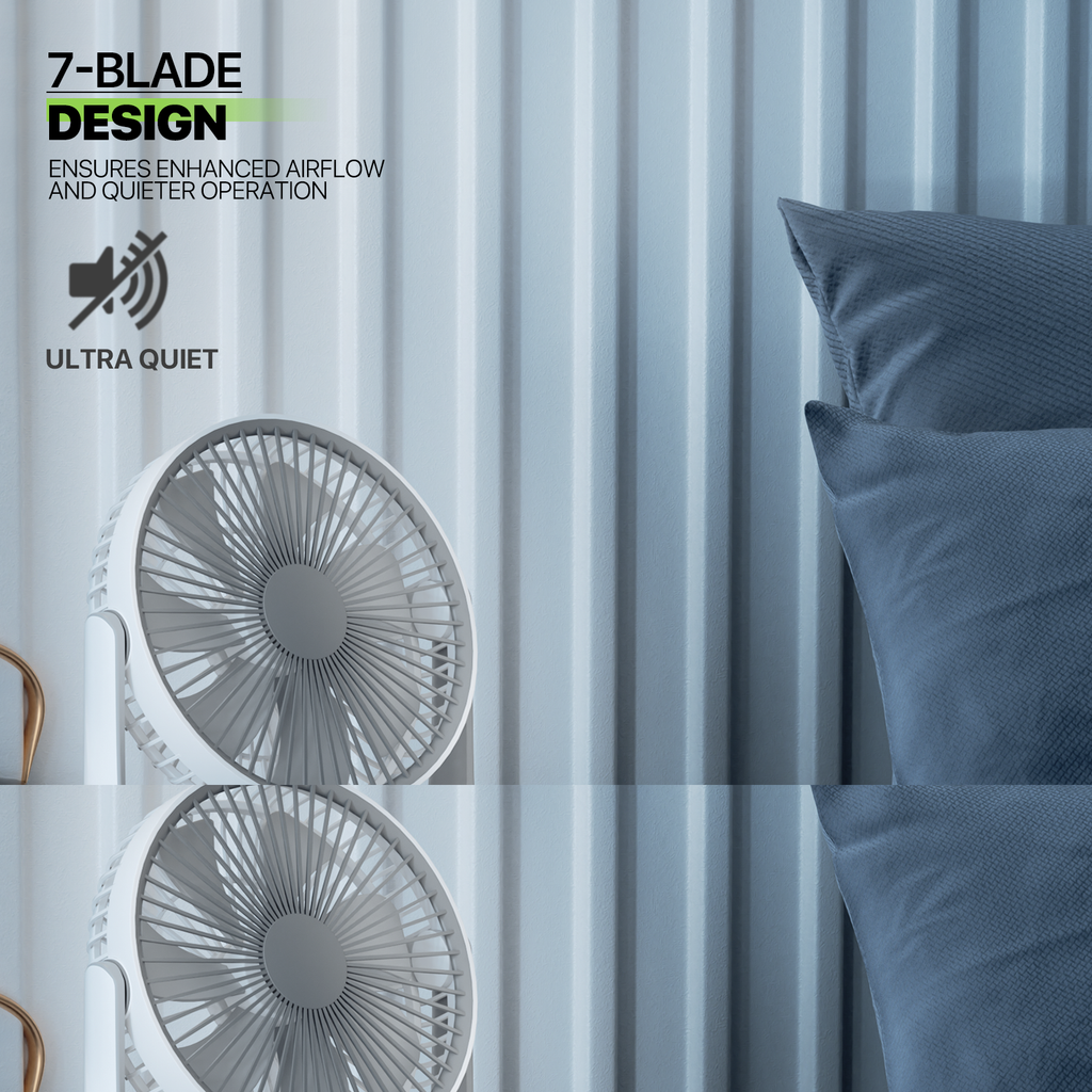 USB Desktop Fan, Rechargeable Wall Mounted Hanging Fan with LED Light, White E403025
