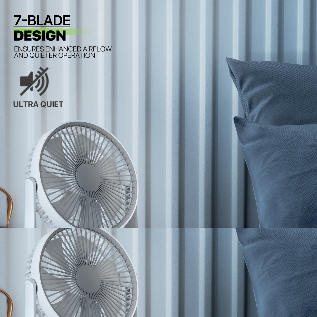 USB Desktop Fan, Rechargeable Wall Mounted Hanging Fan with LED Light, White E403025