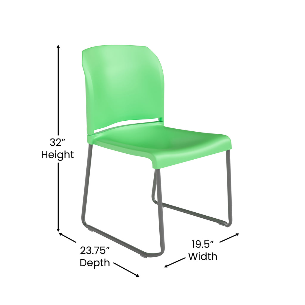 Green Full Back Contoured Stack Chair with Gray Sled Base L844368