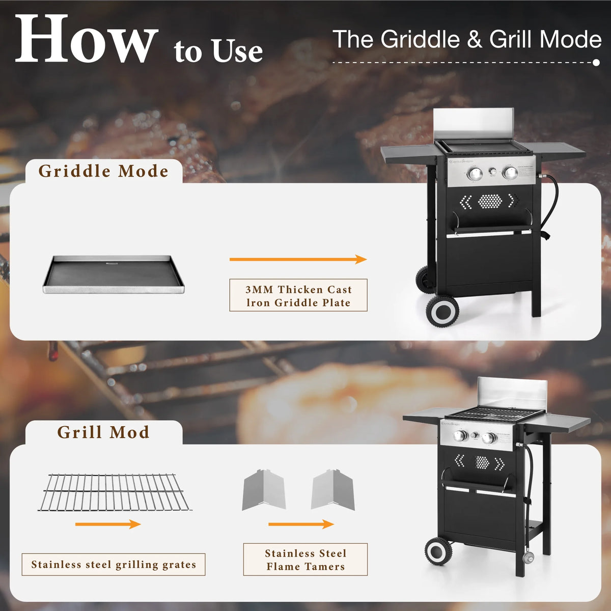 2-Burner Propane Grill and Griddle Cooking Station with Side Shelves Black H5598