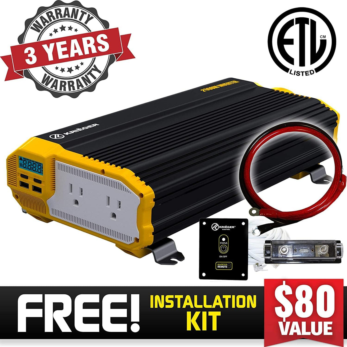 2000 Watts 12V to 110V Modified Sine Wave Power Inverter A95750